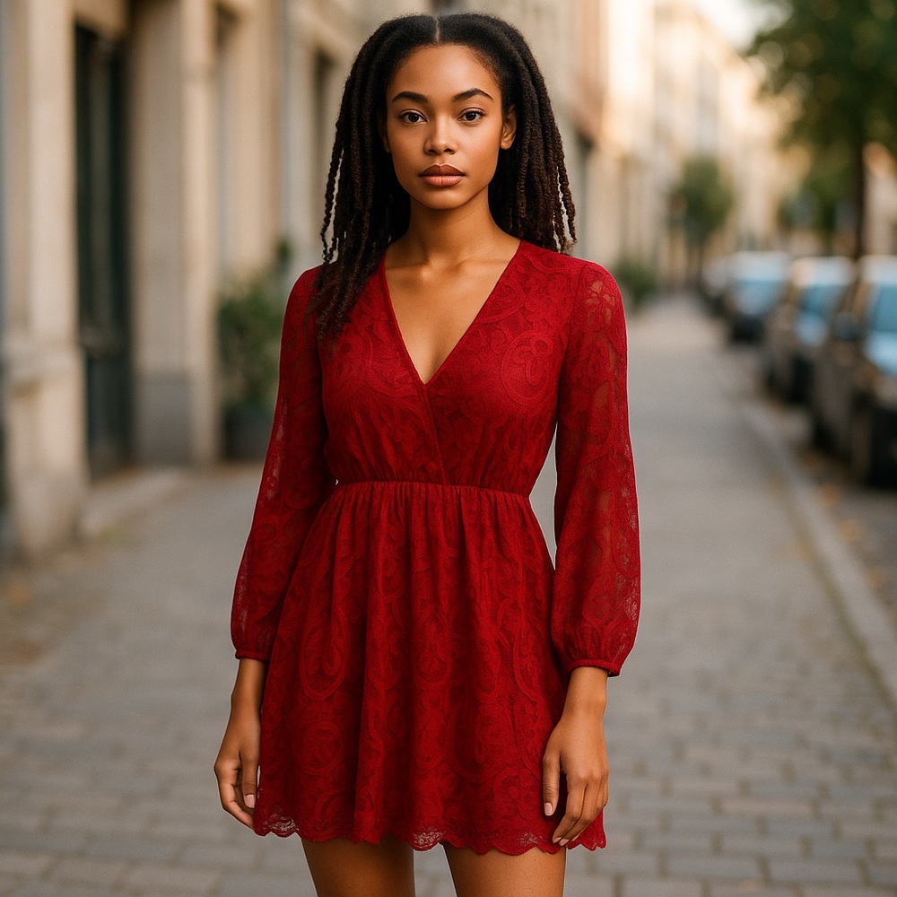 American Rag Red Lacey Layered Dress Retro Deadstock Western Boho Holiday